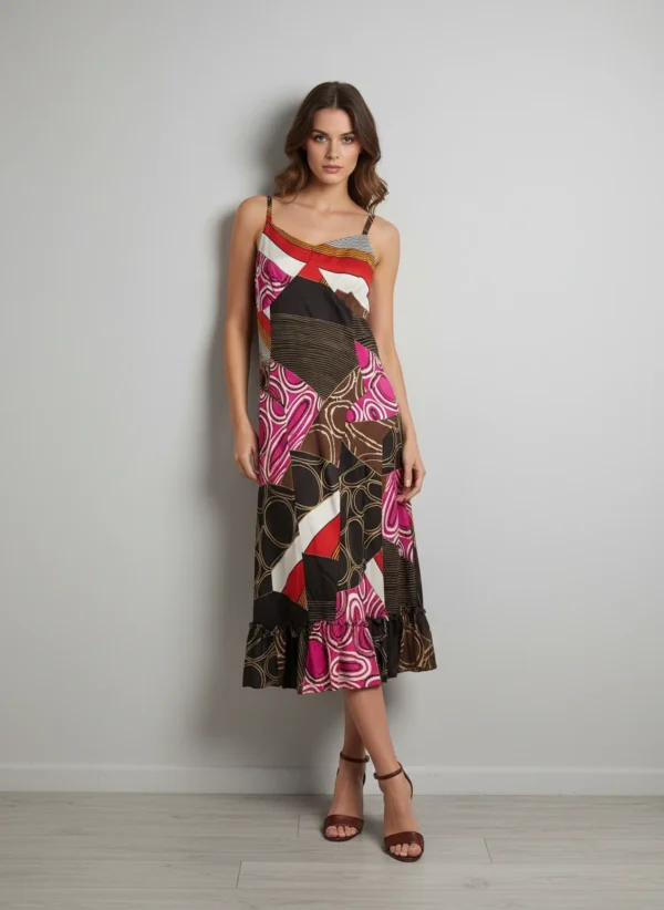 Vestido Midi Estampado con Diseño Geométrico Multicolor