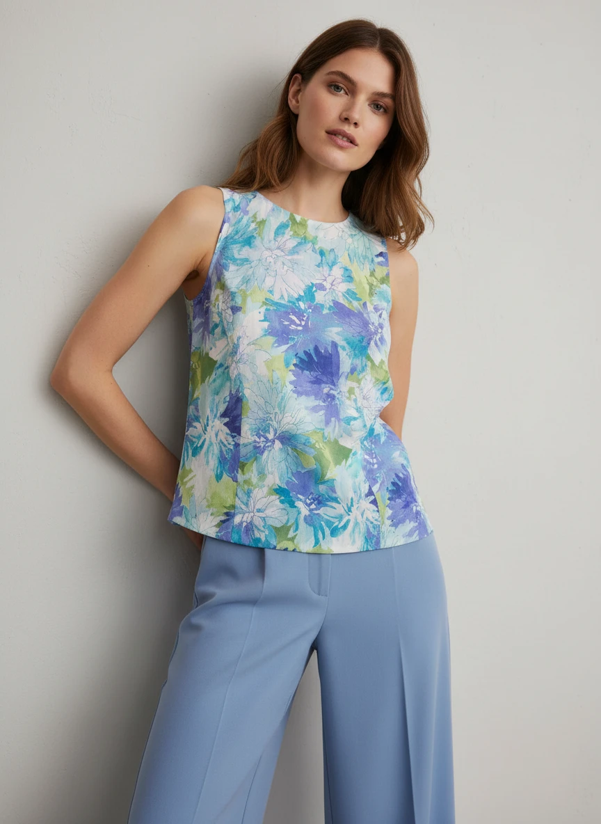 Blusa Floral Multicolor sin Mangas Elegante