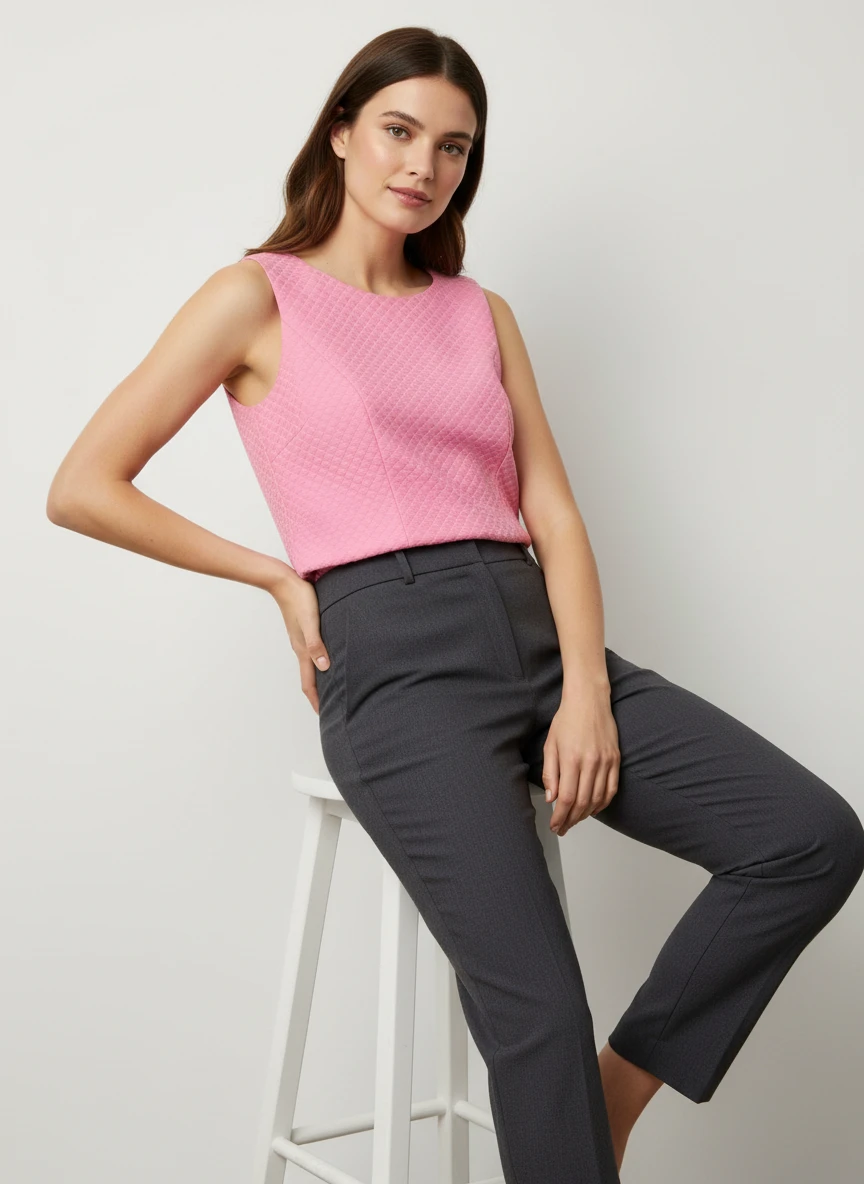 Top Sin Mangas Rosa con Textura Acolchada Moderna