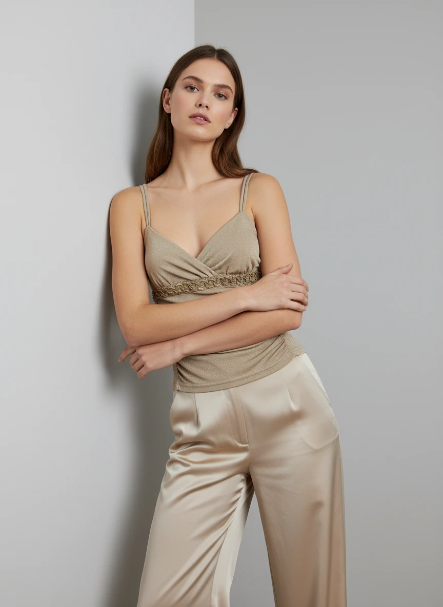 Top Envolvente Beige con Detalle Texturizado