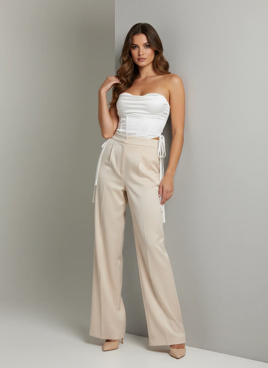 Top Strapless Blanco Elegante con Fruncido