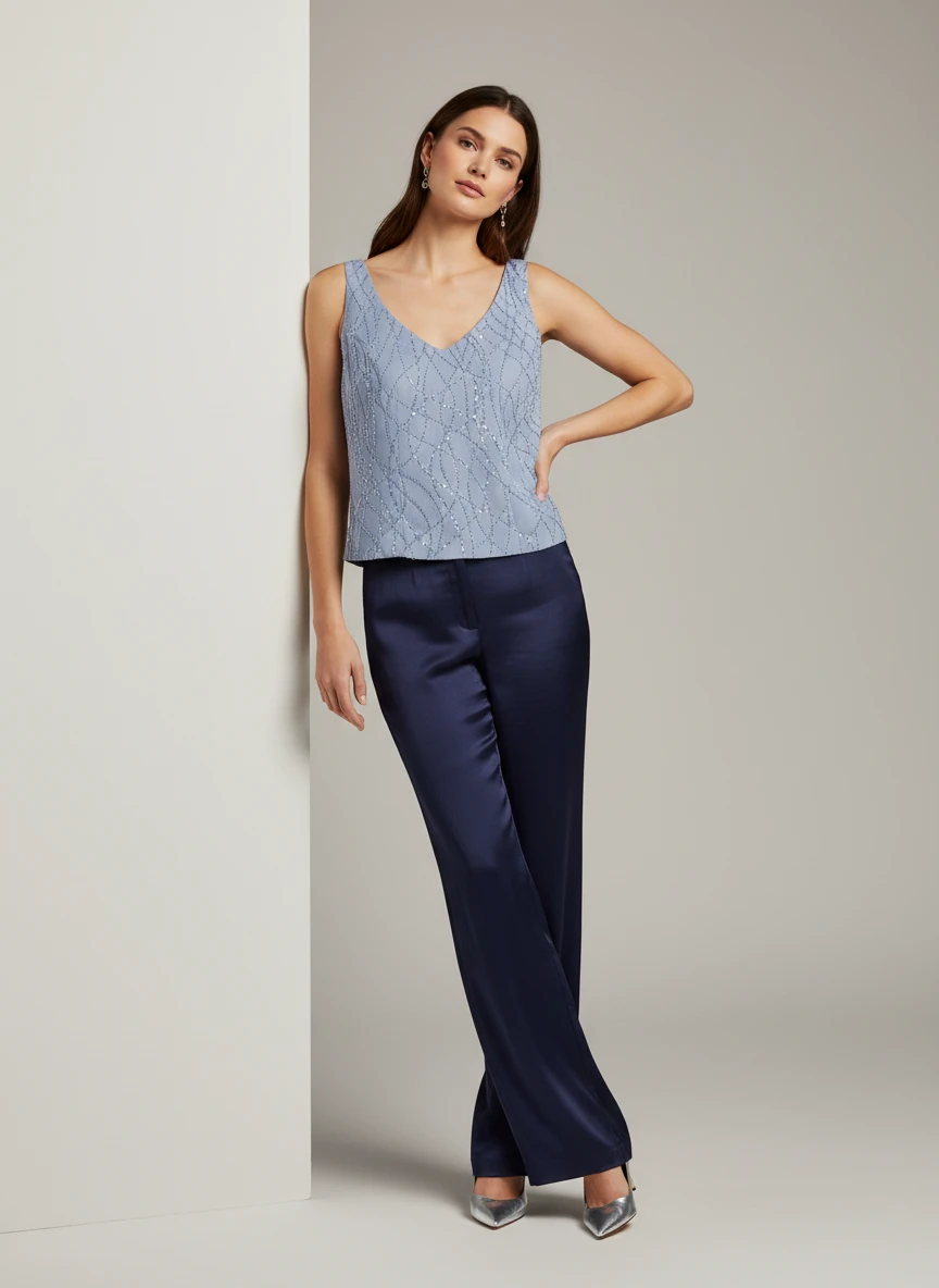 Blusa de Punto Azul Celeste con Textura Geométrica