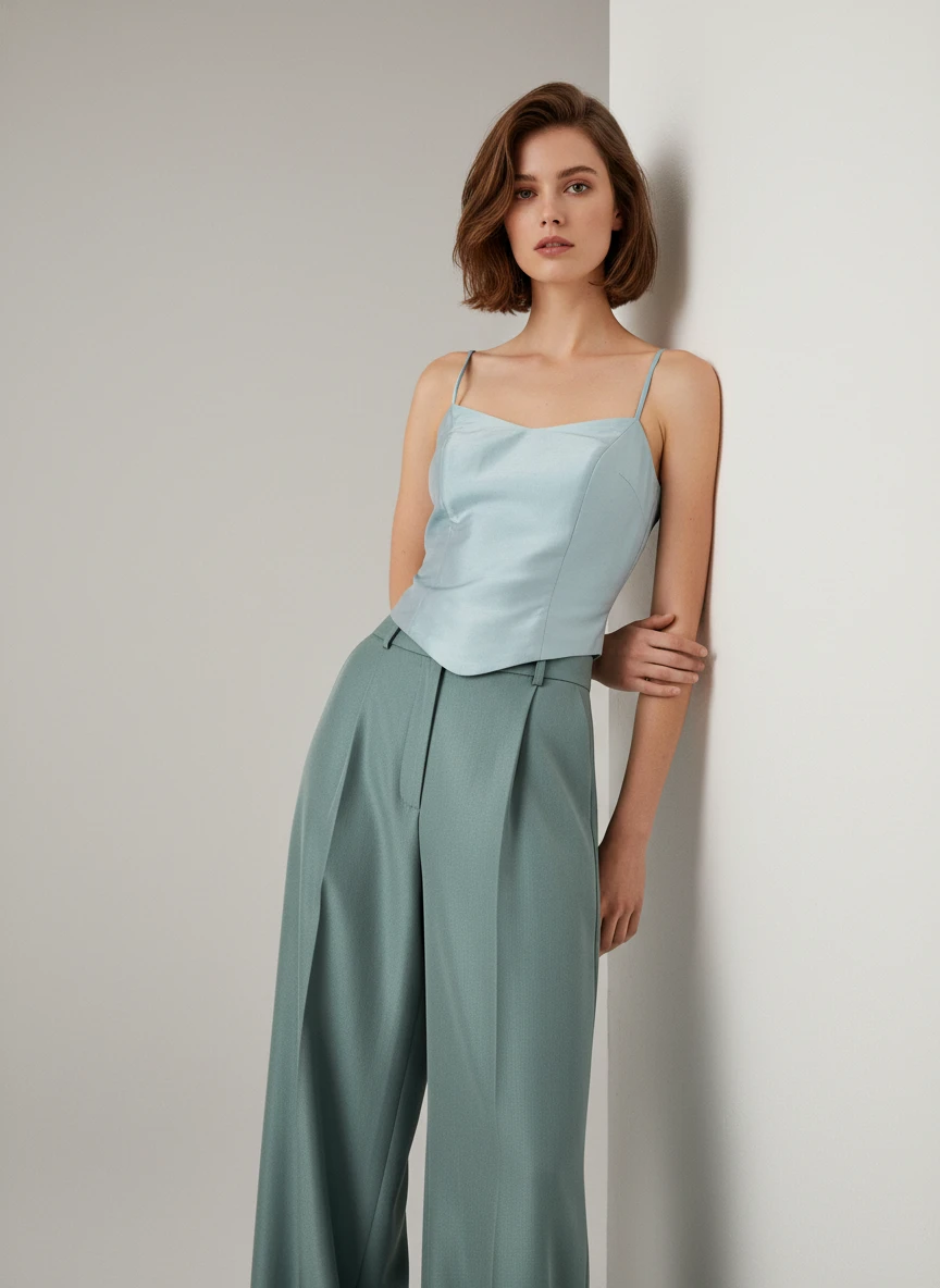 Camiseta de Tirantes Satinada en Azul Claro