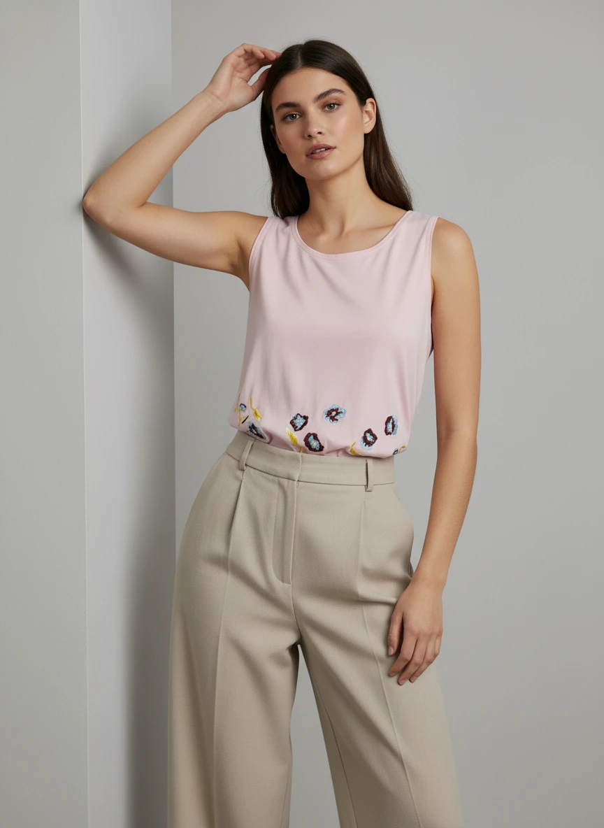 Blusa Rosa Pastel con Detalles Florales Bordados