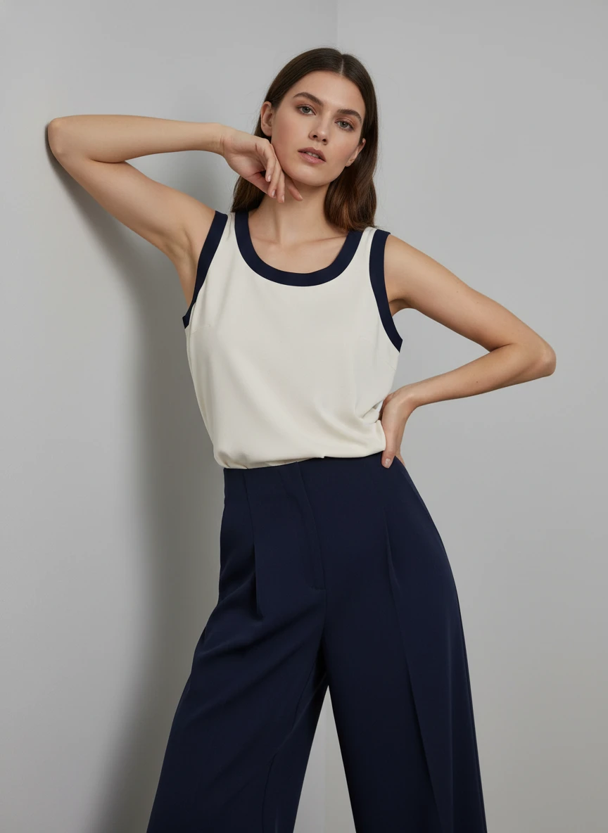 Tank Top Bicolor Clásico con Ribete Contraste