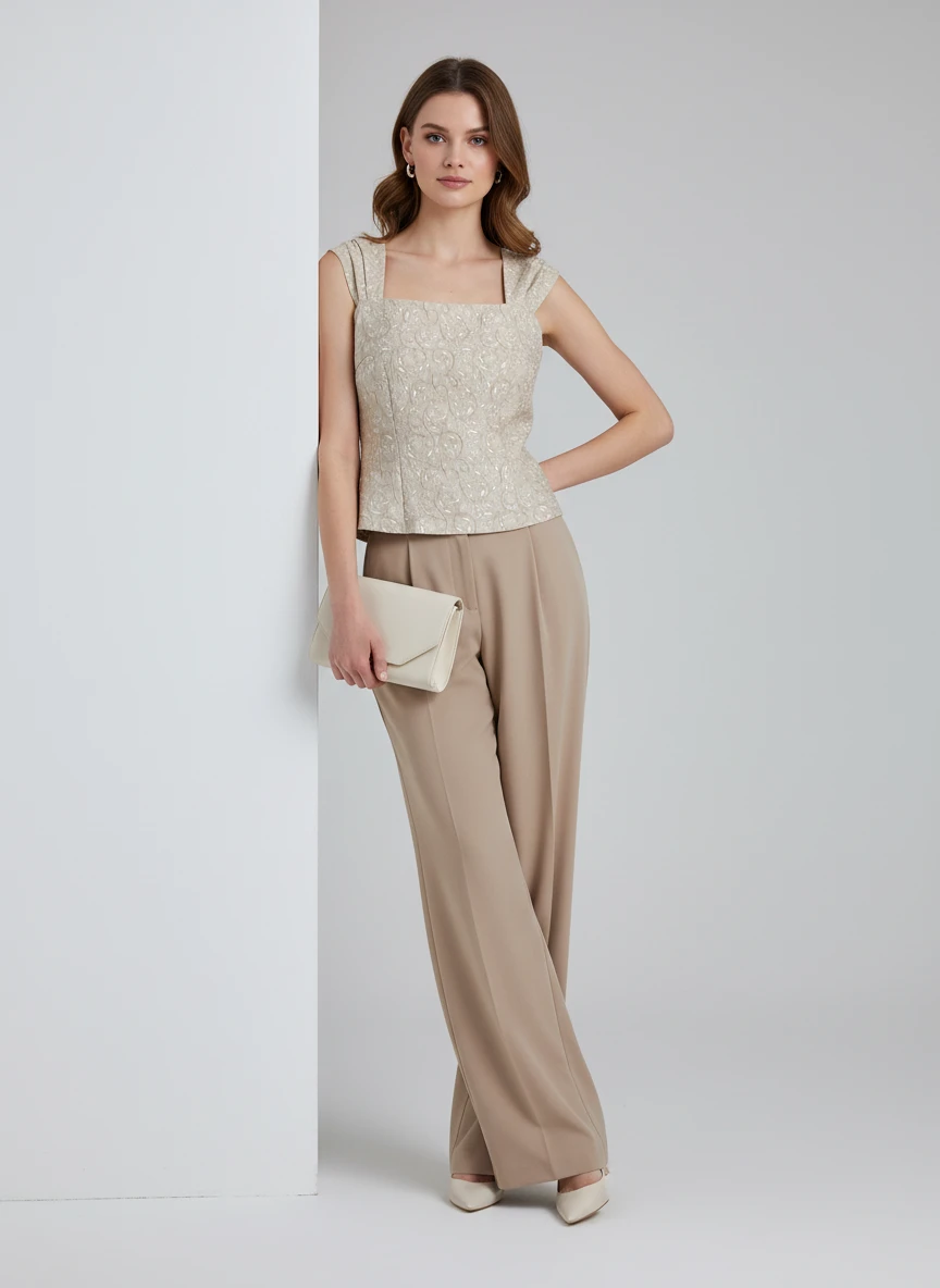 Blusa Jacquard Elegante con Cuello Cuadrado