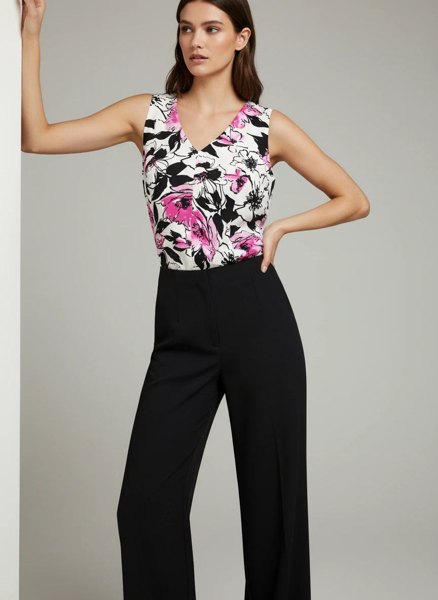 Blusa Floral Sin Mangas con Escote en V