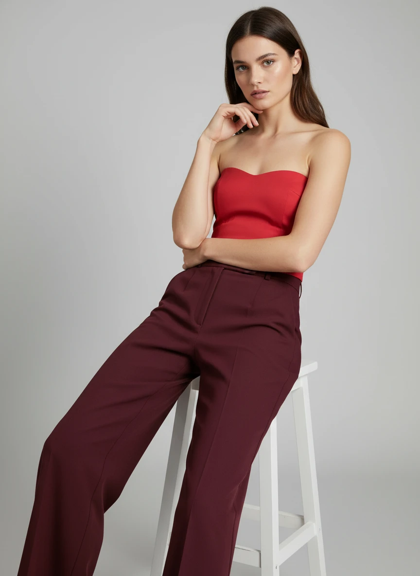 Top Strapless Rojo Elegante de Corte Ajustado