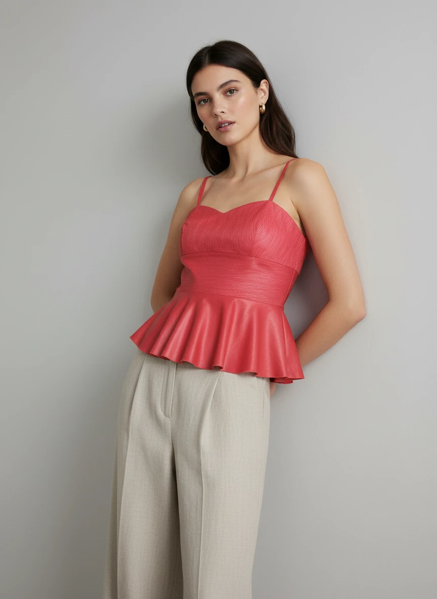 Top Peplum Coral con Escote Sweetheart Elegante