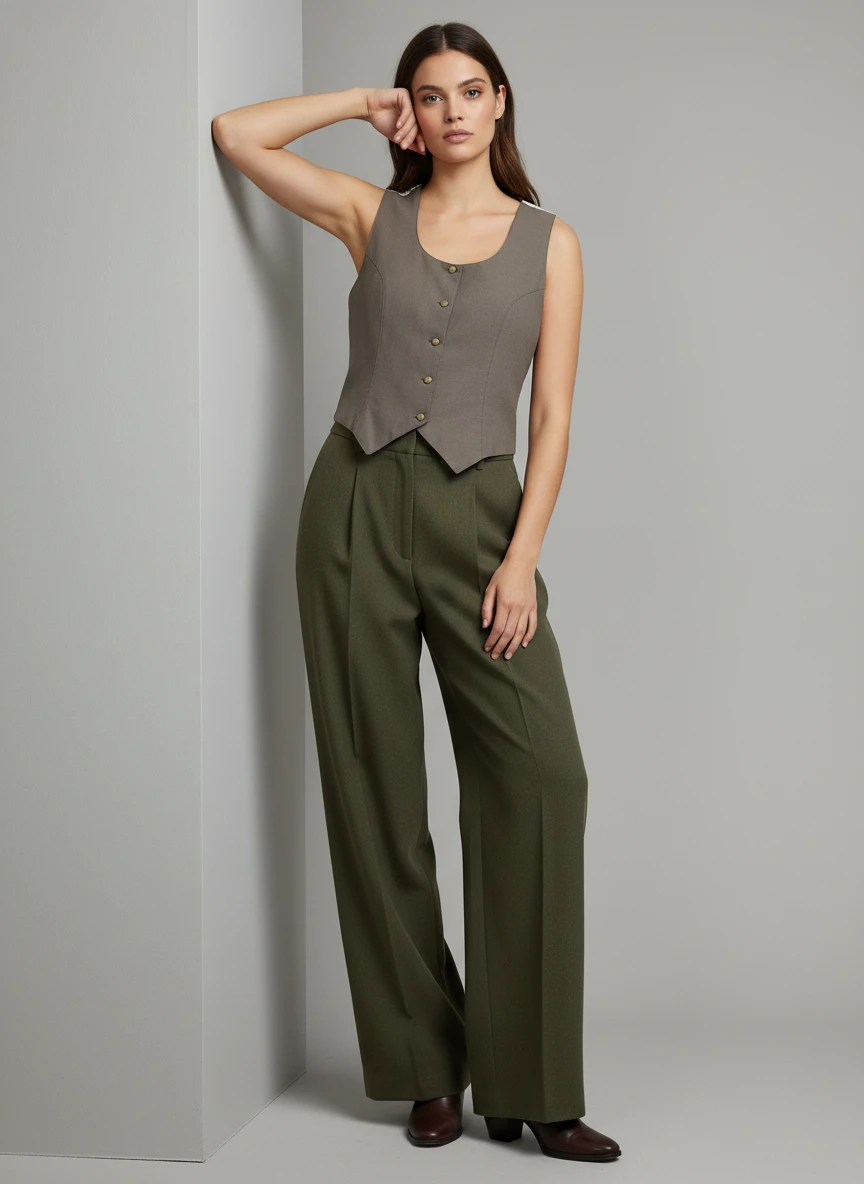 Chaleco de Lino Taupe con Botones Metálicos