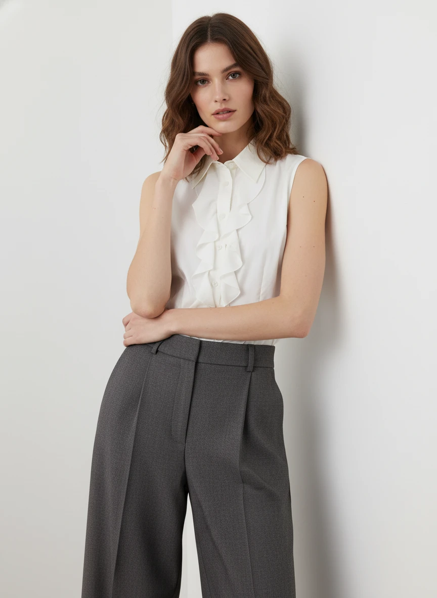 Blusa Blanca Elegante con Volantes Asimétricos