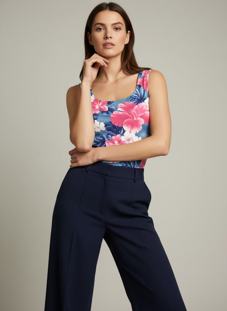 Blusa sin Mangas con Estampado Floral Tropical Vibrante