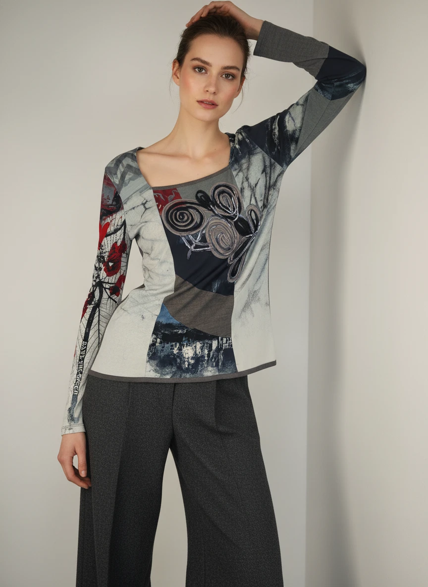 Blusa Artística Vintage con Estampa de Perfil