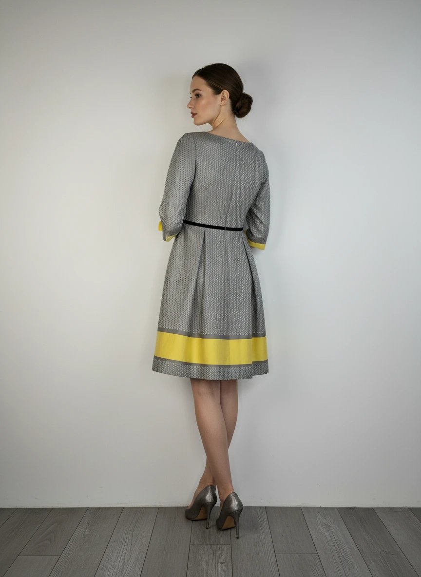 Vestido Gris con Detalles Florales y Amarillo - Imagen 2