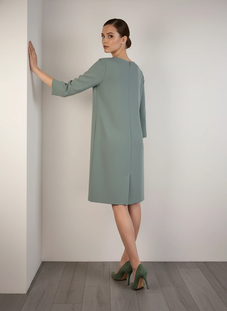 Vestido Gris Salvia con Mangas Largas - Imagen 2