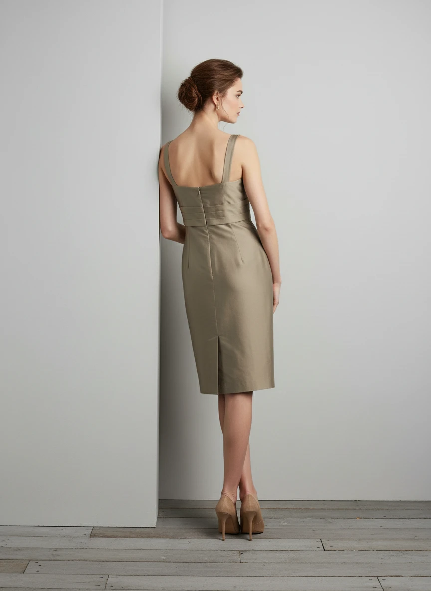 Vestido Beige con Lazo y Drapeado - Imagen 2