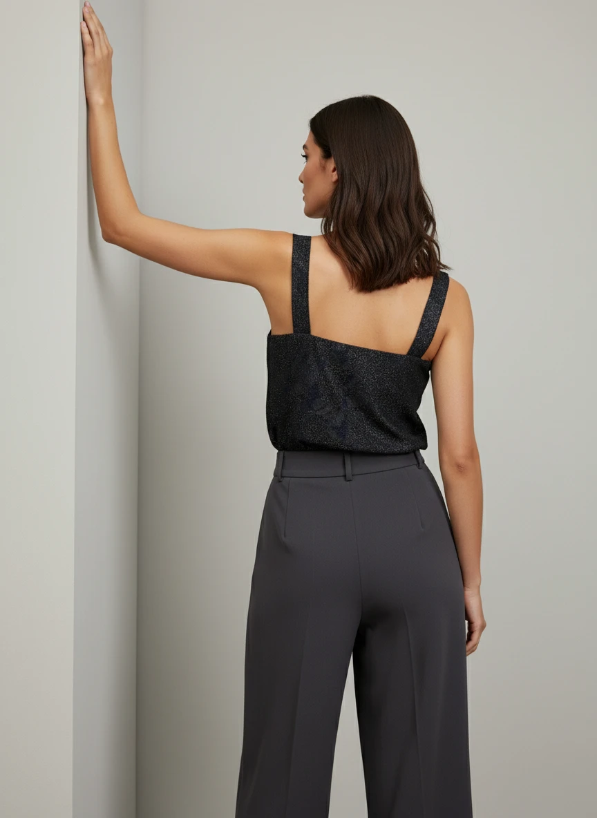 Top de Encaje Texturizado Negro Elegante - Imagen 2