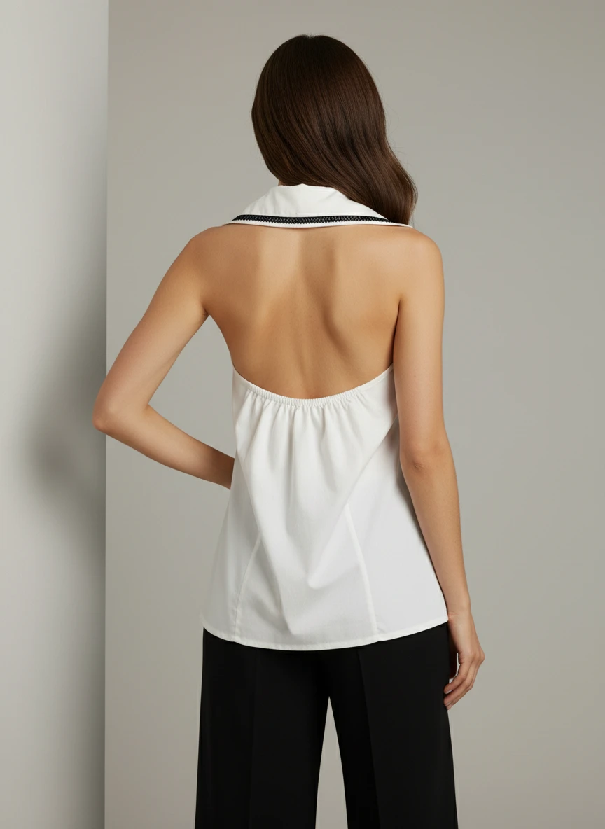 Blusa Blanca Halter con Detalles Negros Elegante - Imagen 2