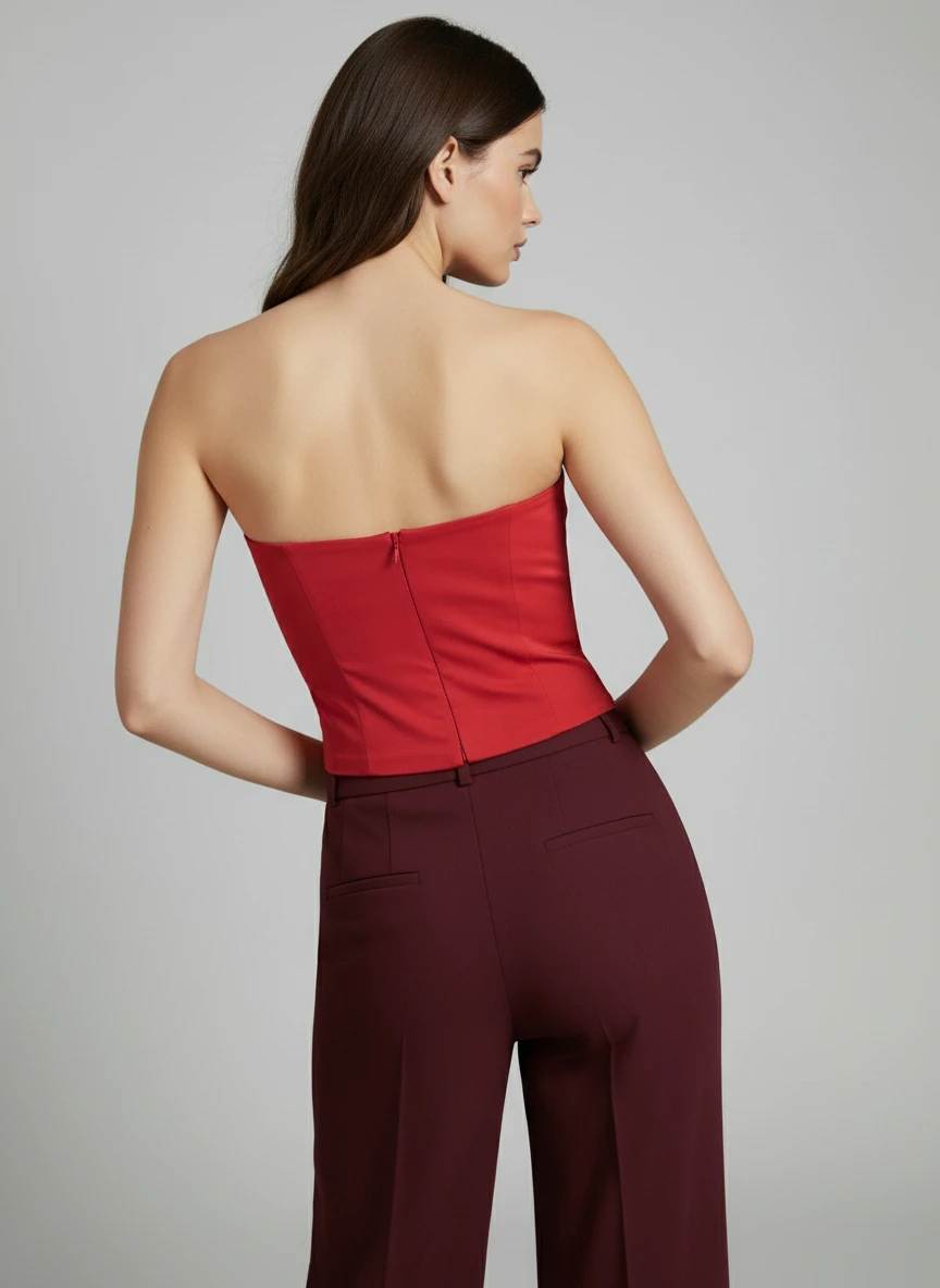 Top Strapless Rojo Elegante de Corte Ajustado - Imagen 2