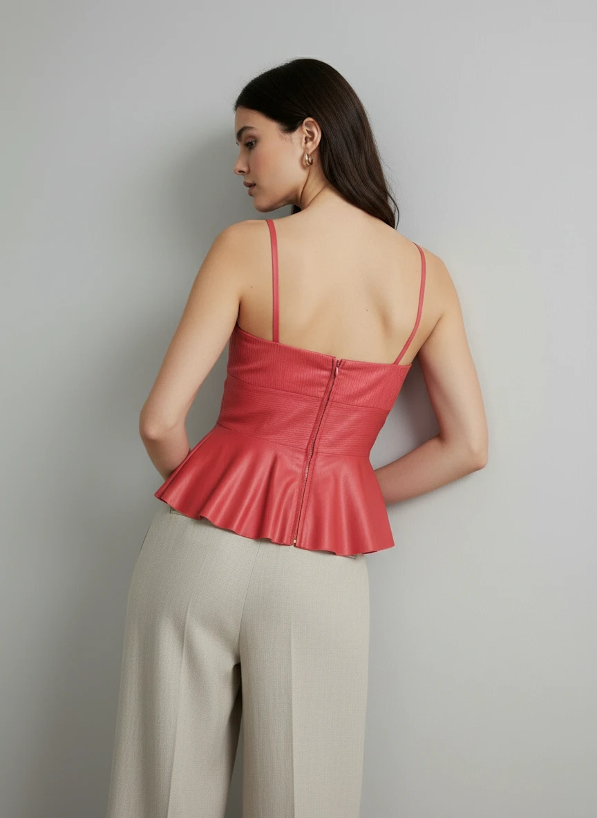 Top Peplum Coral con Escote Sweetheart Elegante - Imagen 2