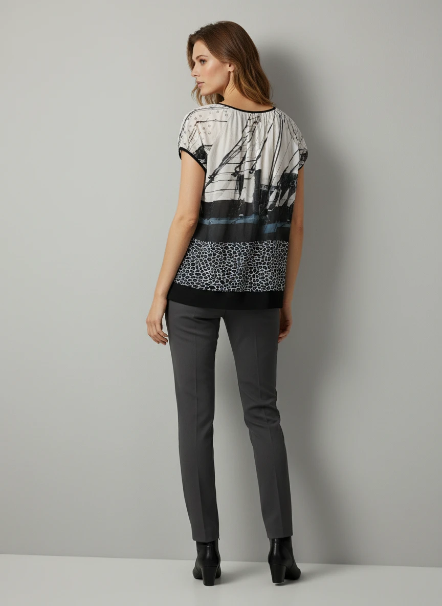 Blusa Estampada Geométrica con Detalles Leopardo - Imagen 2