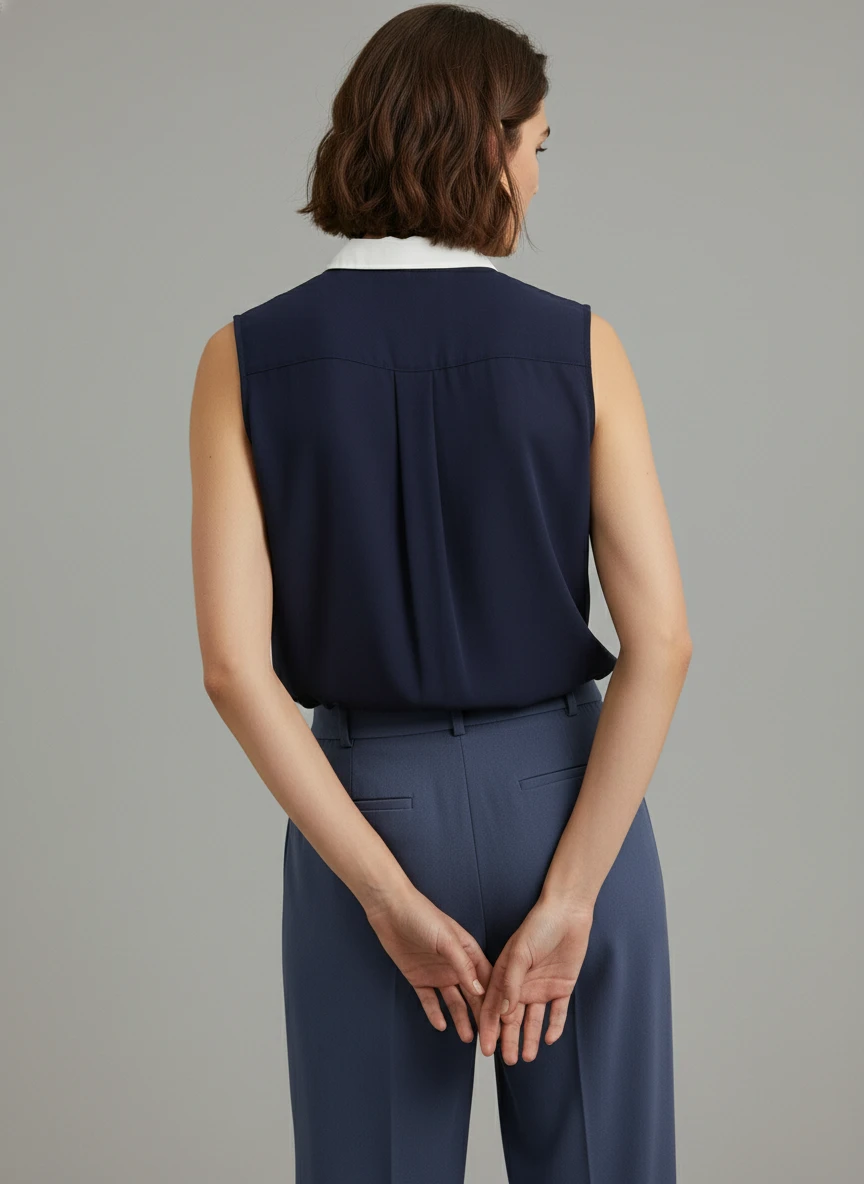 Blusa sin mangas con cuello camisero bicolor - Imagen 2