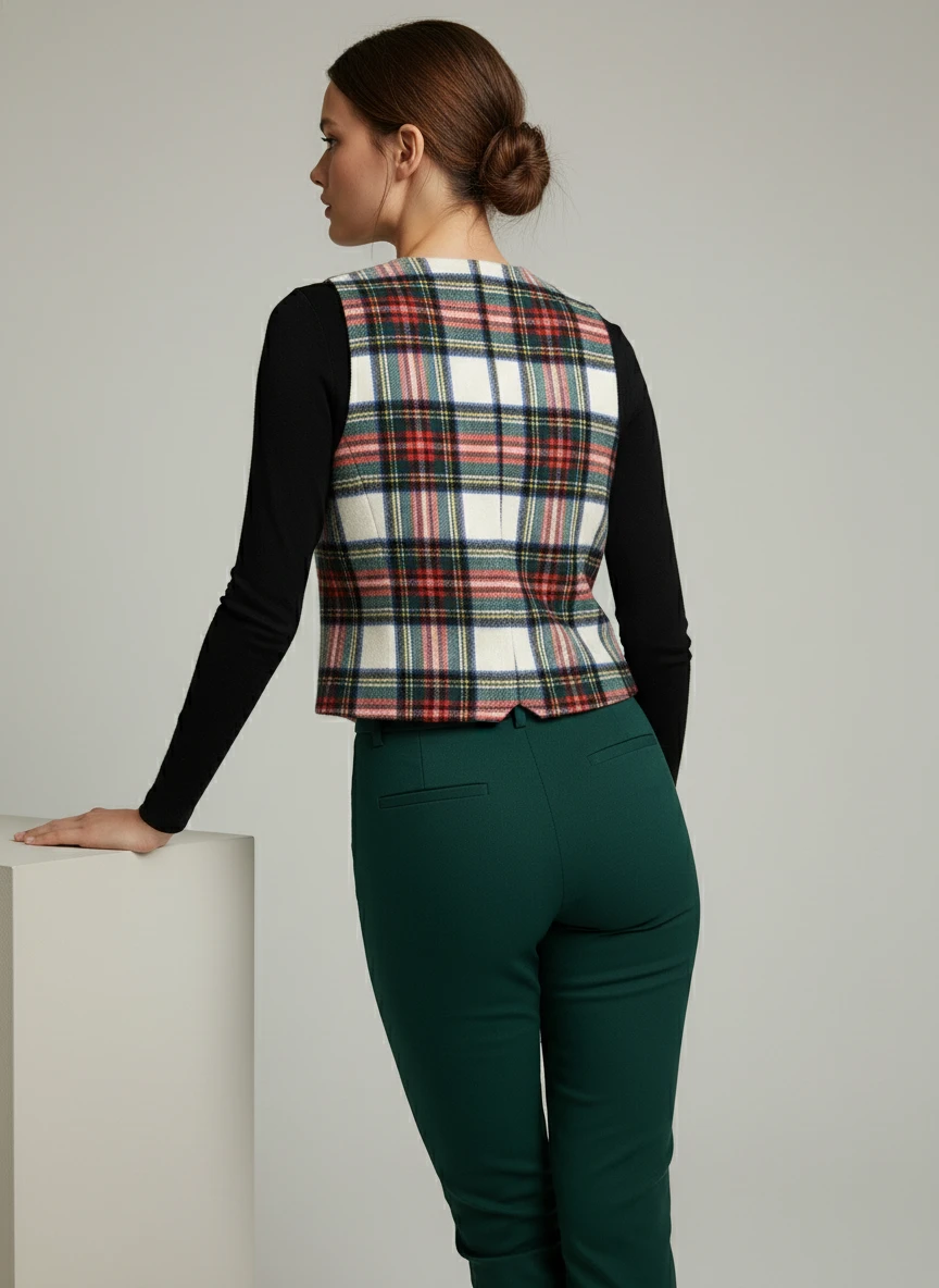 Chaleco Tartán Escocés Elegante con Mangas Negras - Imagen 2