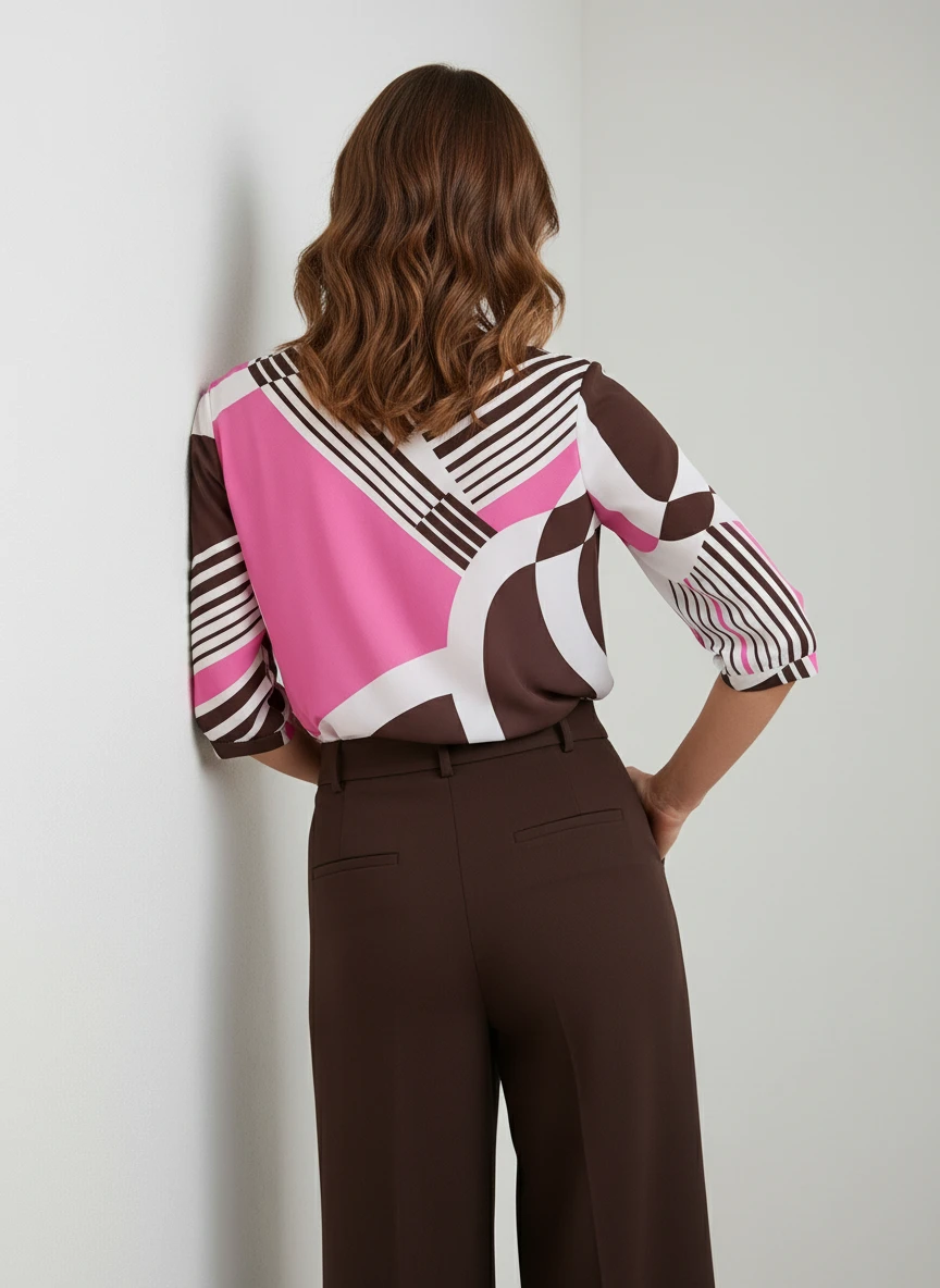 Blusa Estampada Geométrica con Mangas Tres Cuartos - Imagen 2