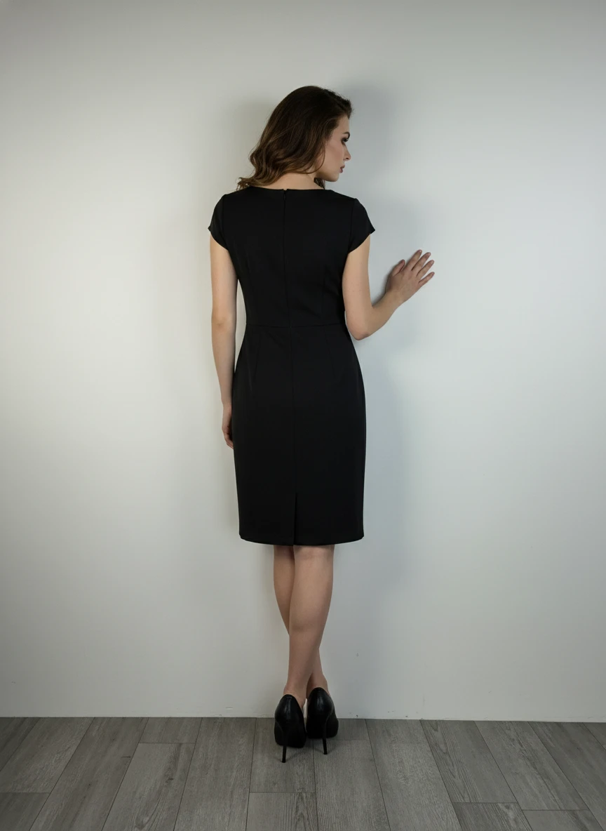 Vestido Negro Clásico con Mangas Cortas - Imagen 2