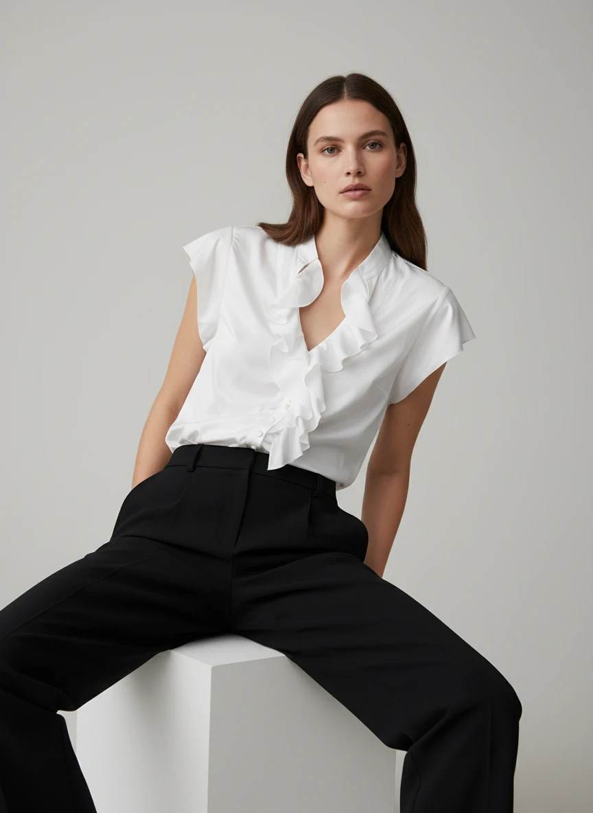 Blusa Blanca con volantes estilo minimalista