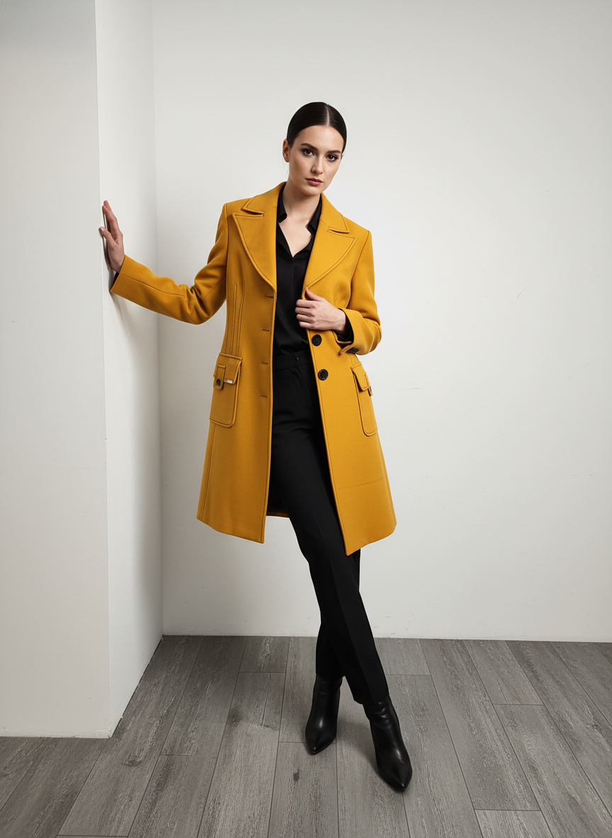 Abrigo Amarillo Mostaza con Detalles Estructurados