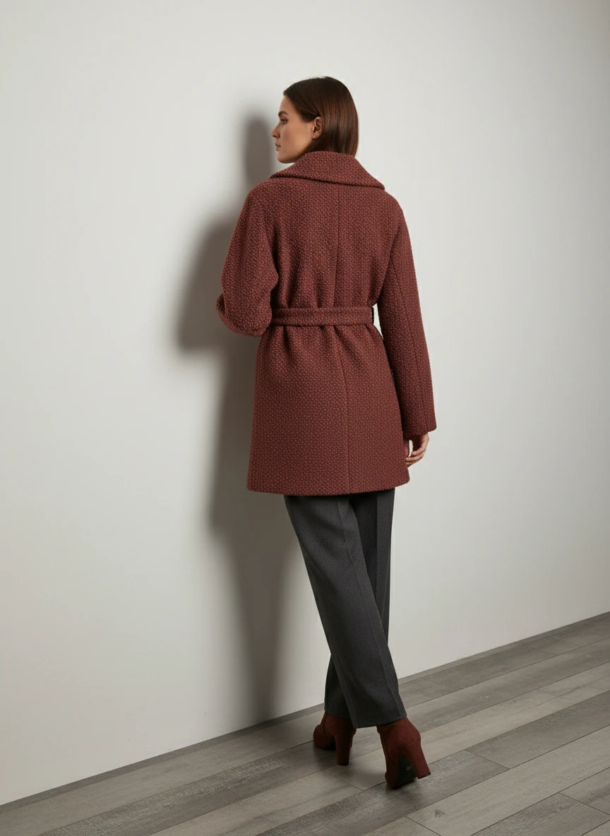 Abrigo Texturizado Burdeos con Cinturón Integrado - Imagen 2
