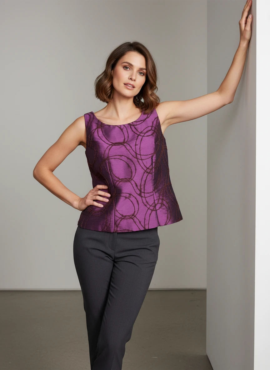 Blusa Púrpura Elegante con Estampado Geométrico