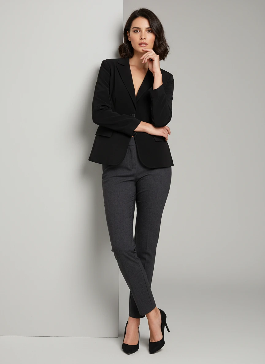 Blazer Negro Clásico de Corte Elegante y Moderno