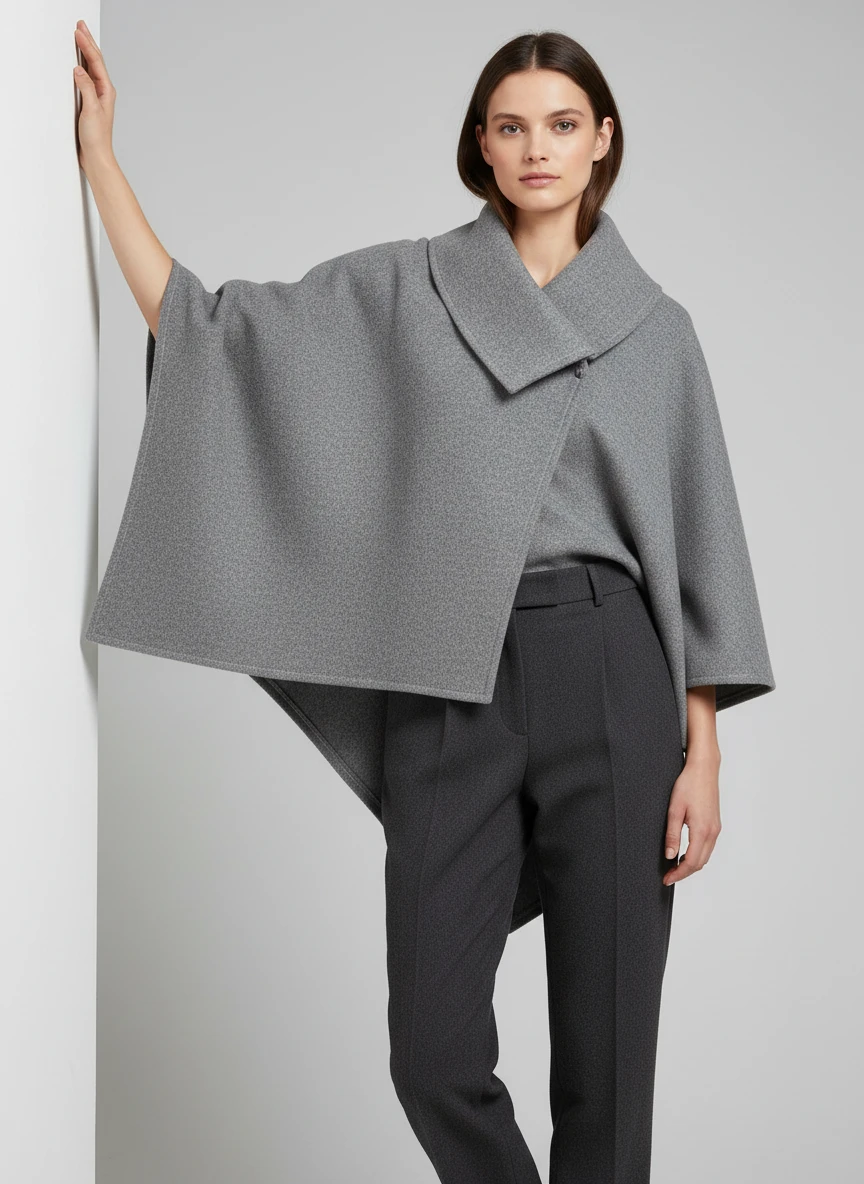 Capa Gris Minimalista con Cuello Vuelto