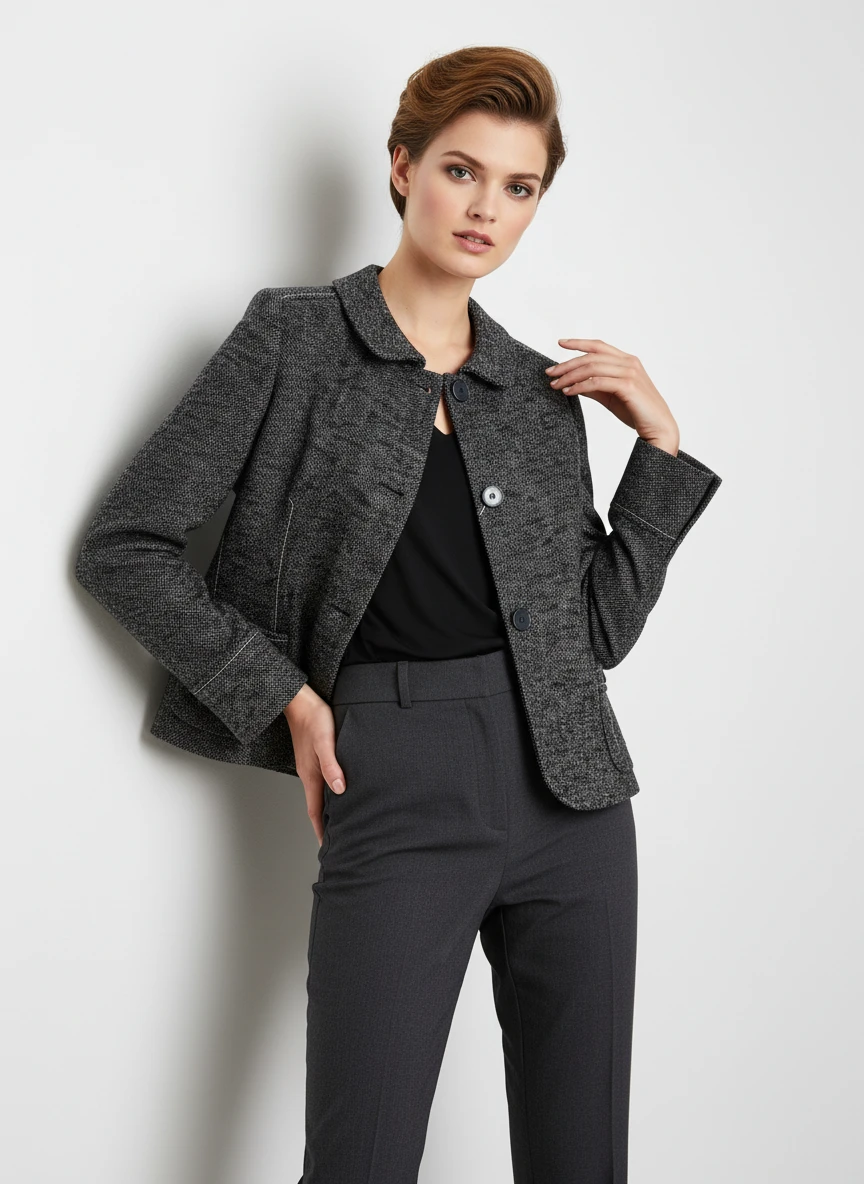 Blazer Gris Oscuro Tejido Estructurado Clásico
