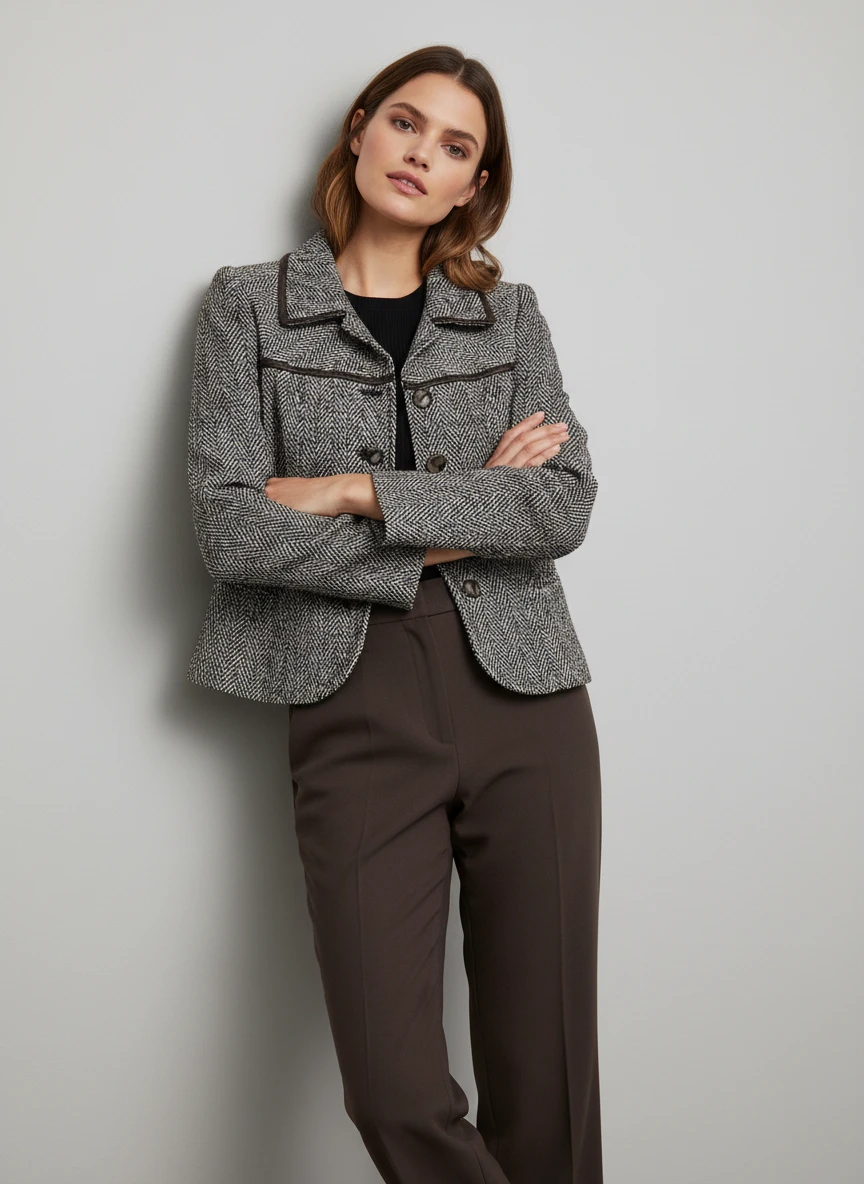Blazer Tweed Gris con Solapas