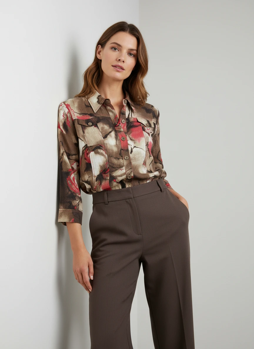 Blusa Estampada con Patrón Geométrico y Bolsillos