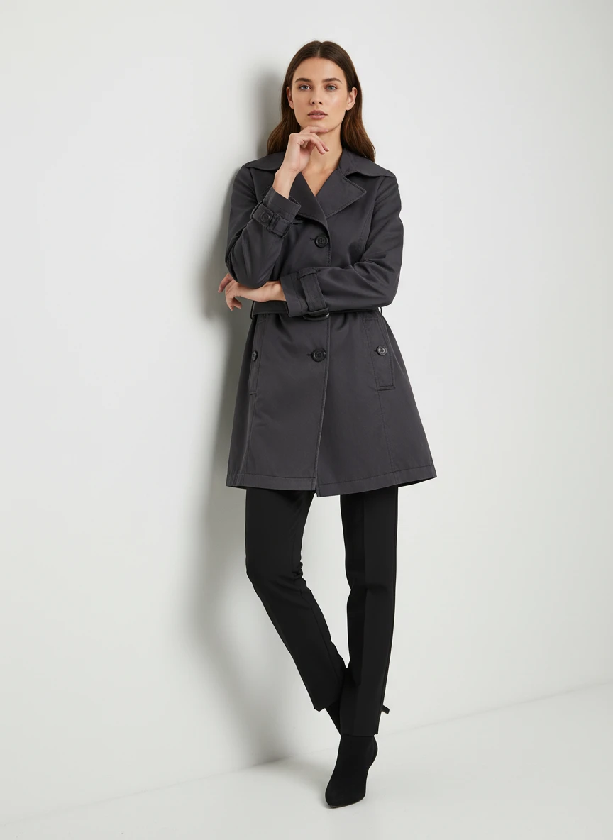 Abrigo Trench Clásico Gris Carbón Elegante