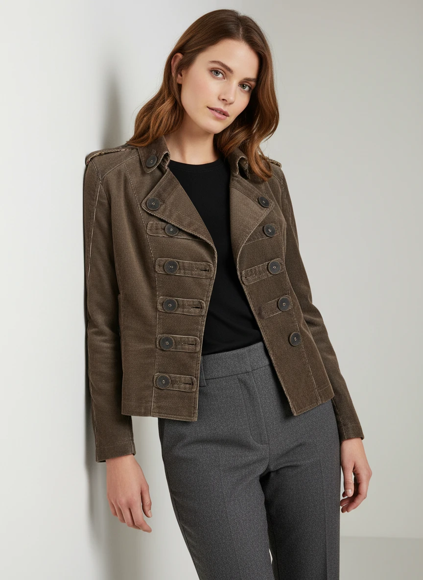 Blazer de Pana Marrón con Doble Botonadura