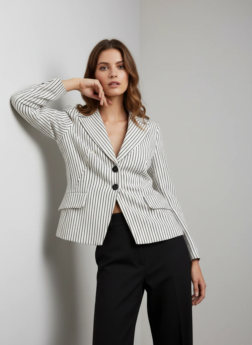 Blazer Elegante de Rayas Blancas y Negras