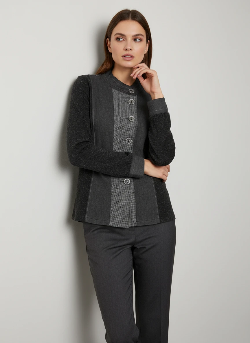 Blazer Gris Bicolor con Detalles Texturizados