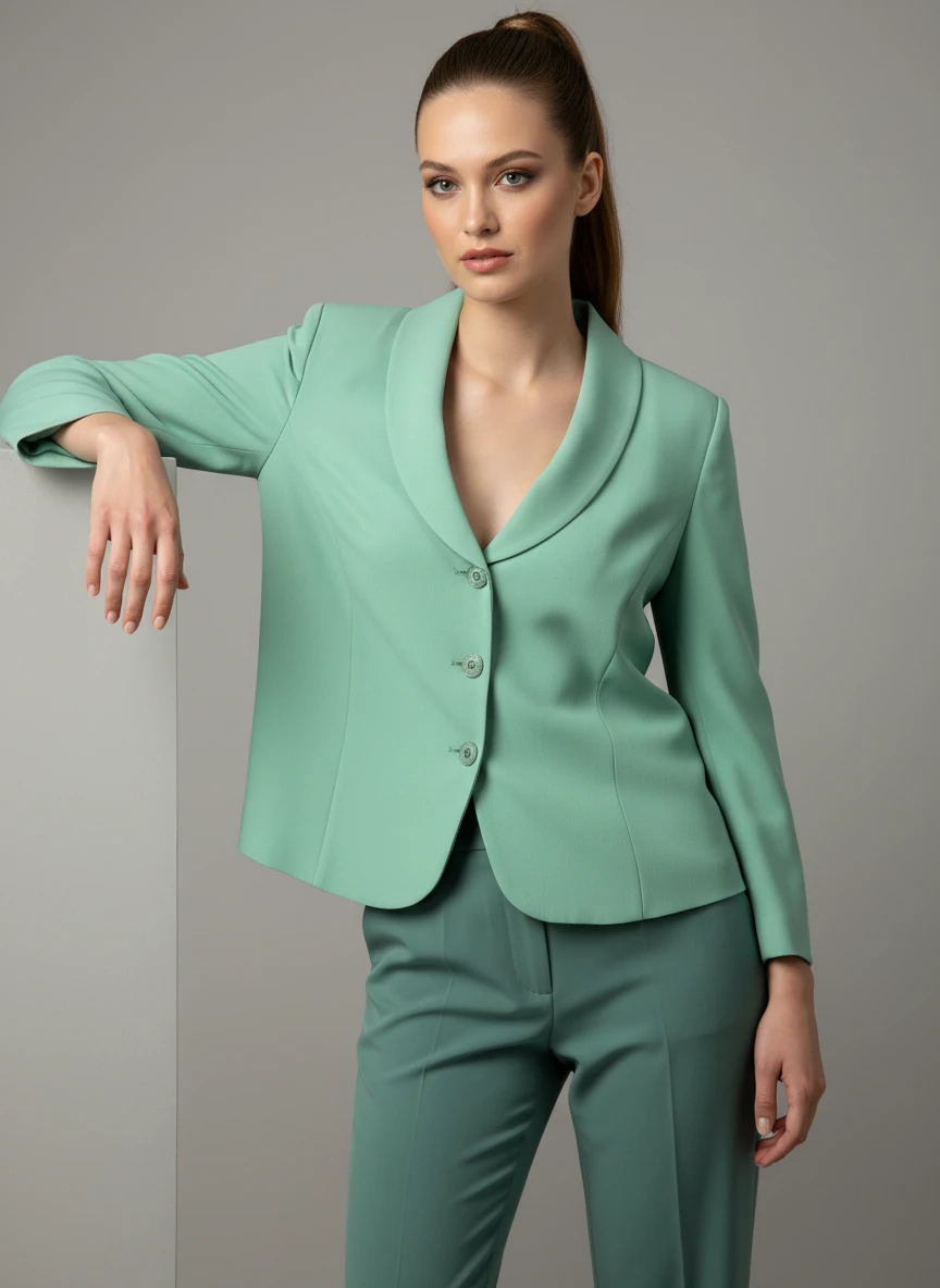 Blazer Ejecutivo Verde Menta con Botones Elegantes