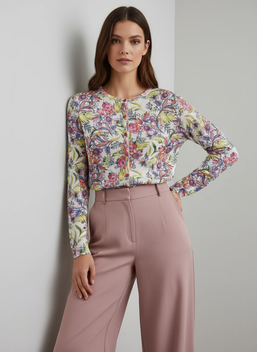 Blusa Floral Vintage con Botones Frontales