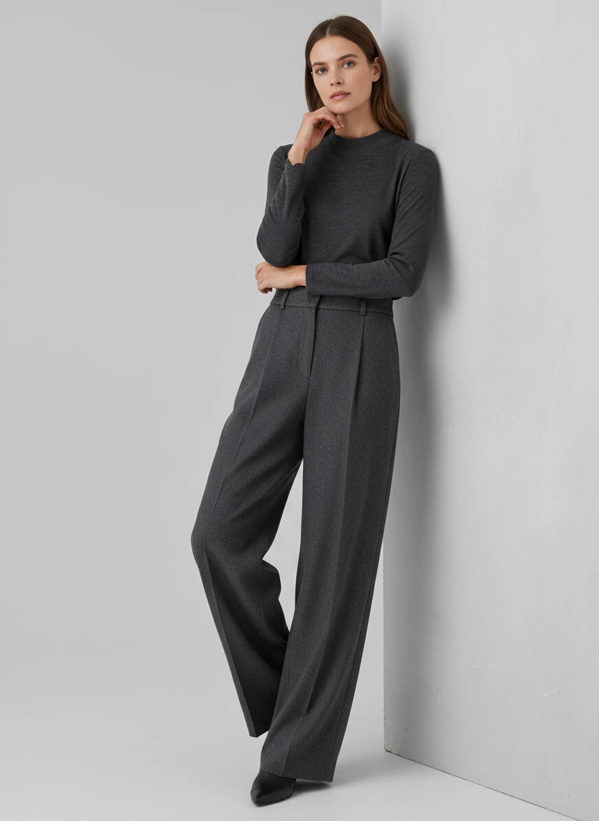 Suéter Gris Charcoal Minimalista de Cuello Redondo