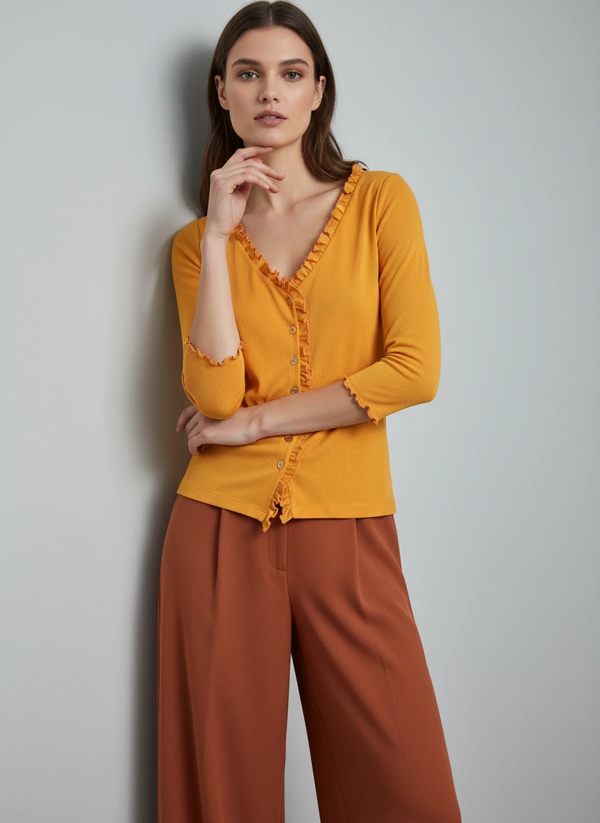Blusa Amarilla Mostaza con Volantes