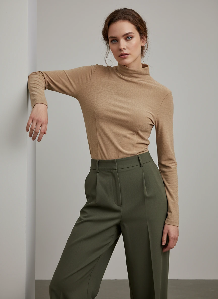 Jersey de Cuello Alto en Tono Beige