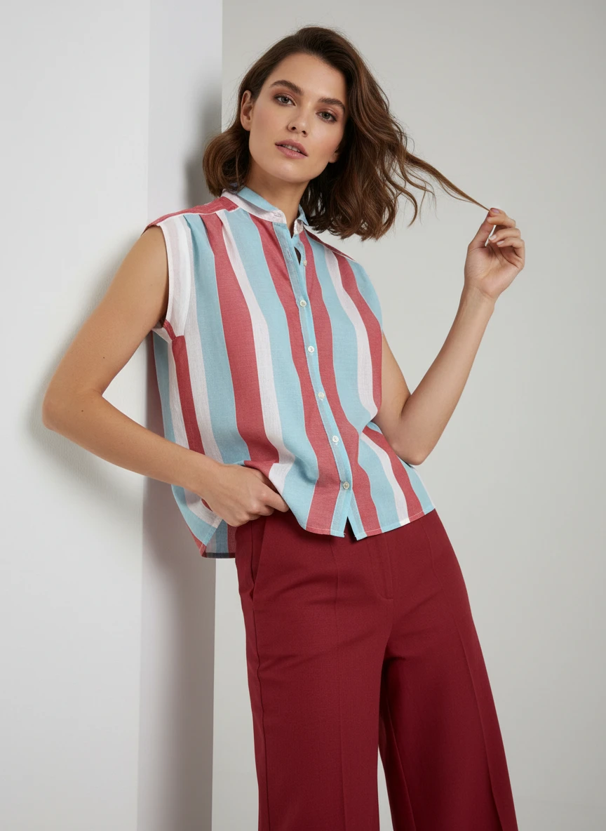 Blusa Sin Mangas a Rayas Multicolor Elegante