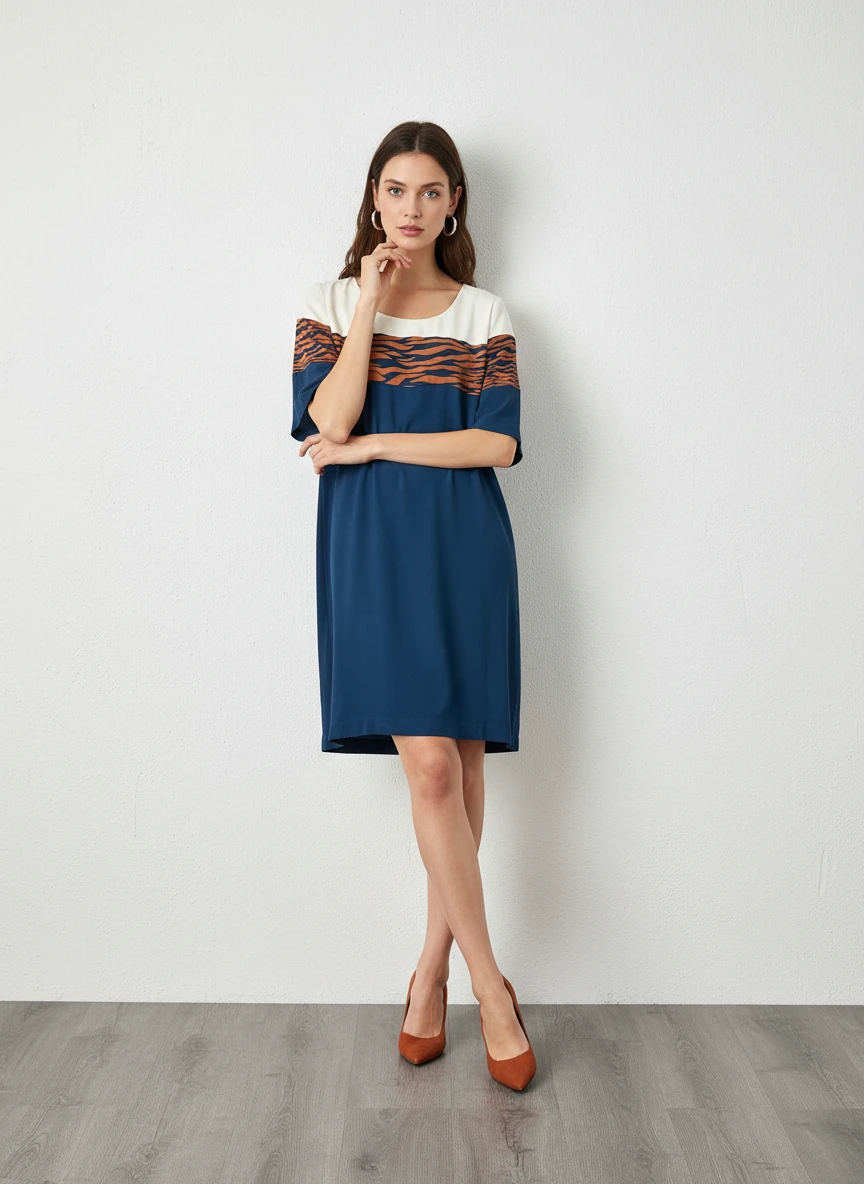 Vestido Colorblock con Detalles de Tigre