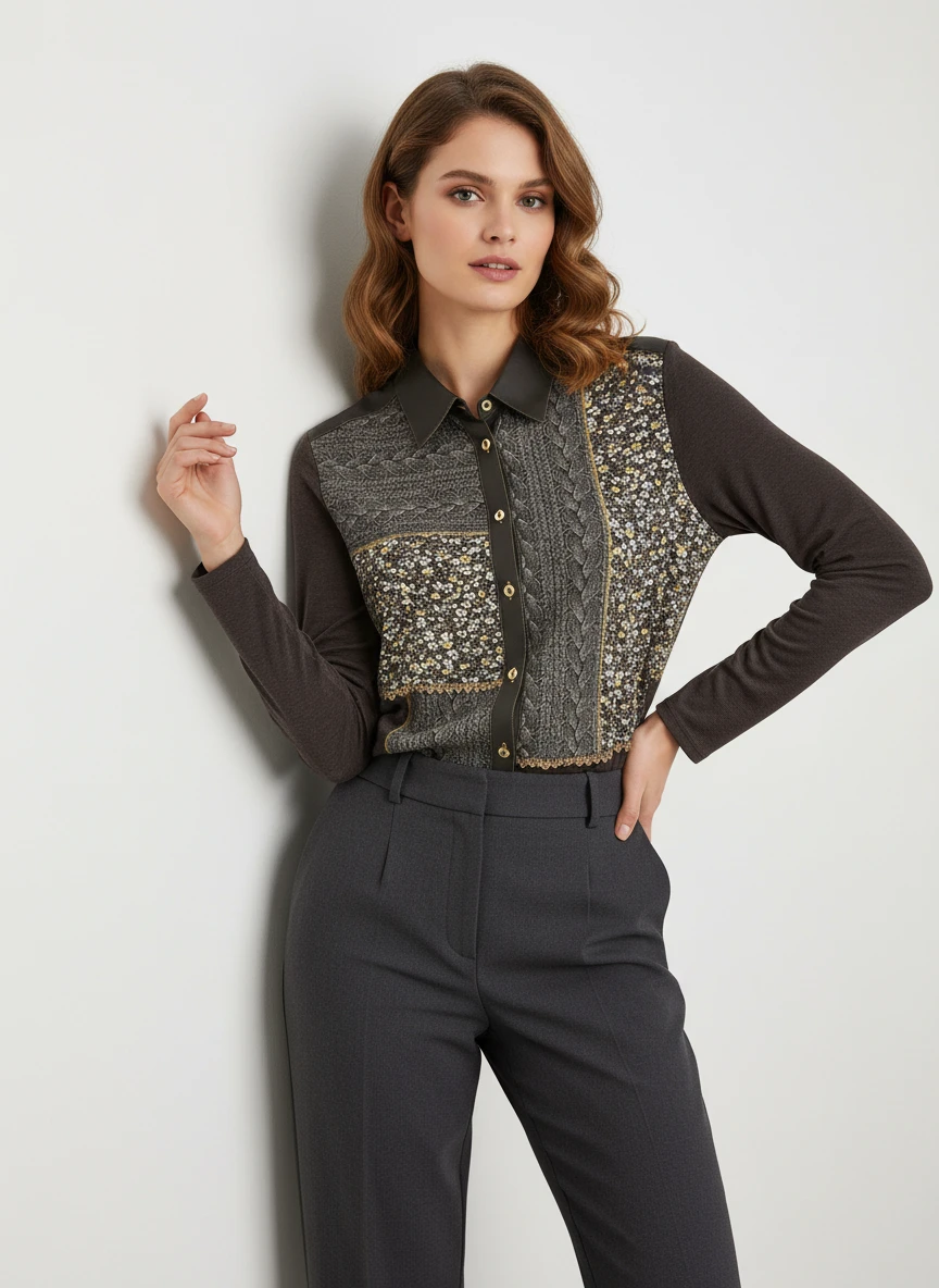 Blusa con Detalles Dorados y Texturas